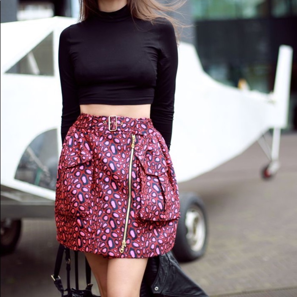 Kenzo Leopard Print Mini Skirt Pink/Red Medium